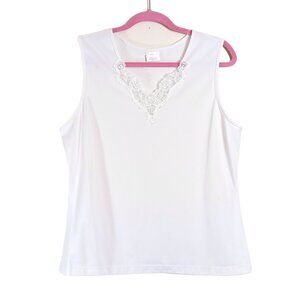 Enchanting Embroidered Camisole Women’s XL White Lace Trim Layering Tank Casual